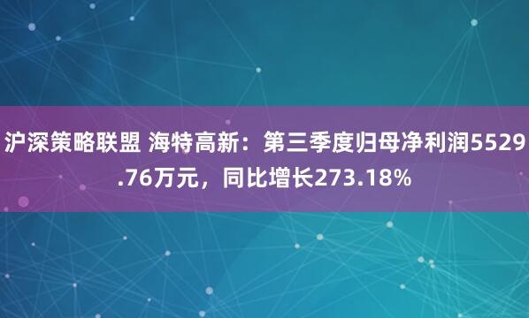 沪深策略联盟 海特高新：第三季度归母净利润5529.76万元，同比增长273.18%
